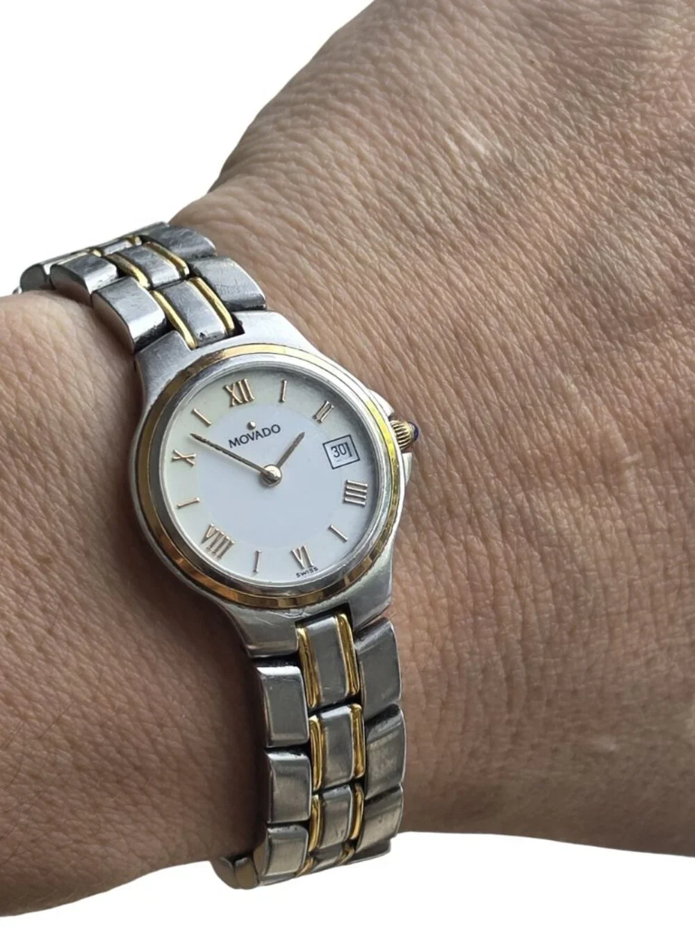 Movado Womens Two-Tone Stainless Steel Quartz Watch With Roman Numerals & Date